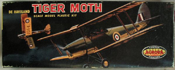 Aurora plastic model kit for the DeHavilland DH 82 Tiger Moth box art by Jo Kotula
