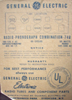GE Model 749 Radio, Manufacturers label