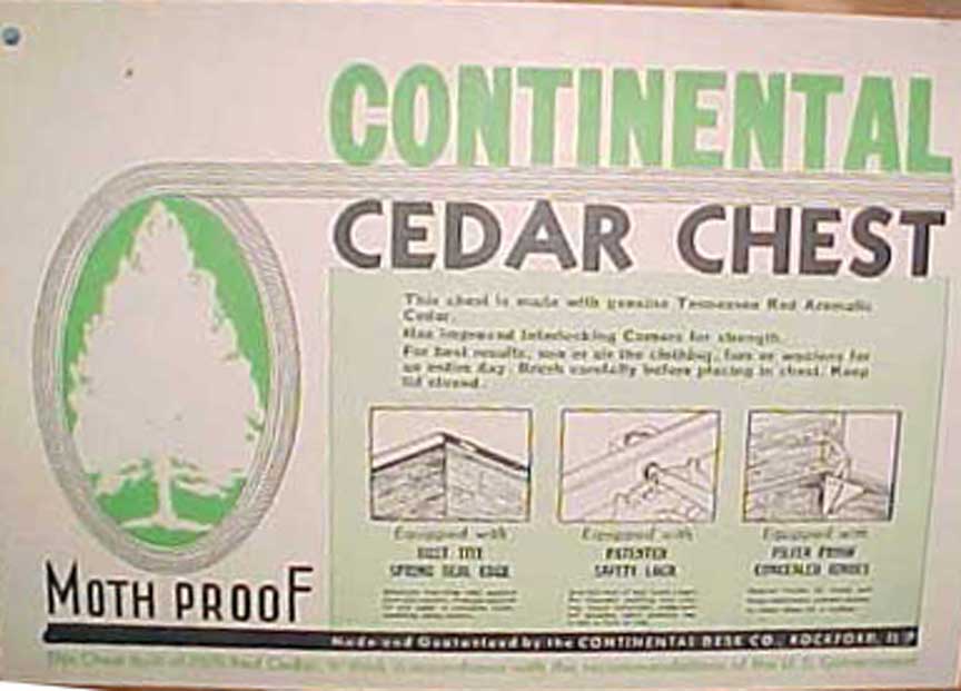 Continental cedar Chest Chest, label