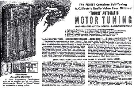 1938 Sears Catalogue ad for the Silvertone M-4688 Console Radio