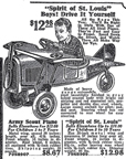 1936 Sears ad for Pedal cars in the form of Airplanes including the Spirit of St. Louis