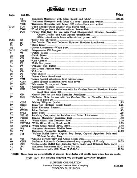 1947 Sunbeam Price List