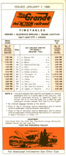 1981 Timetable for the Rio Grande Zephyr