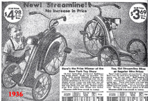 Streamlined Tricycles ad from the 1936 Sears Catalogue